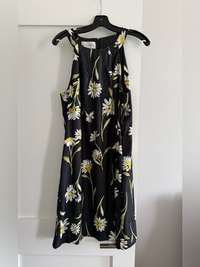 Donna Morgan Dress Size 12 Black Yellow Floral Sleeveless Zip Lined